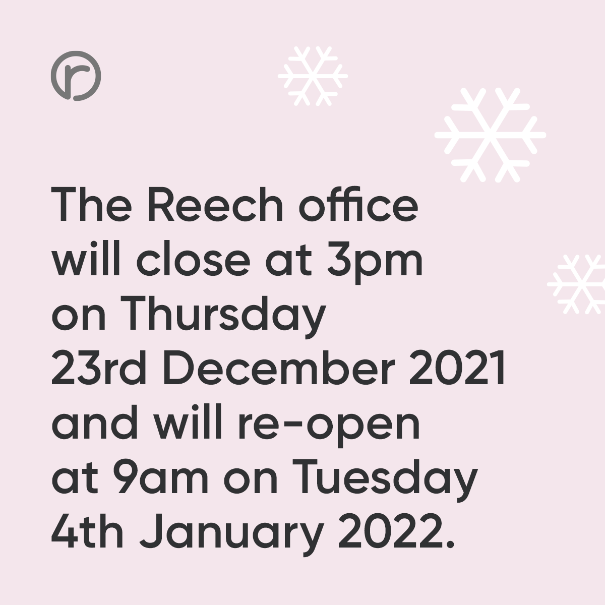 Christmas Opening Hours 2021 | Reech