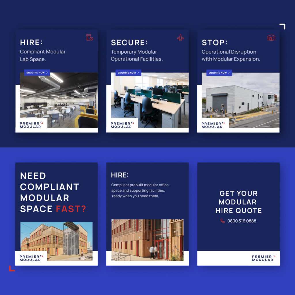 Examples of targeted digital advertising and lead-generation banners used in digital marketing for a B2B construction brand.