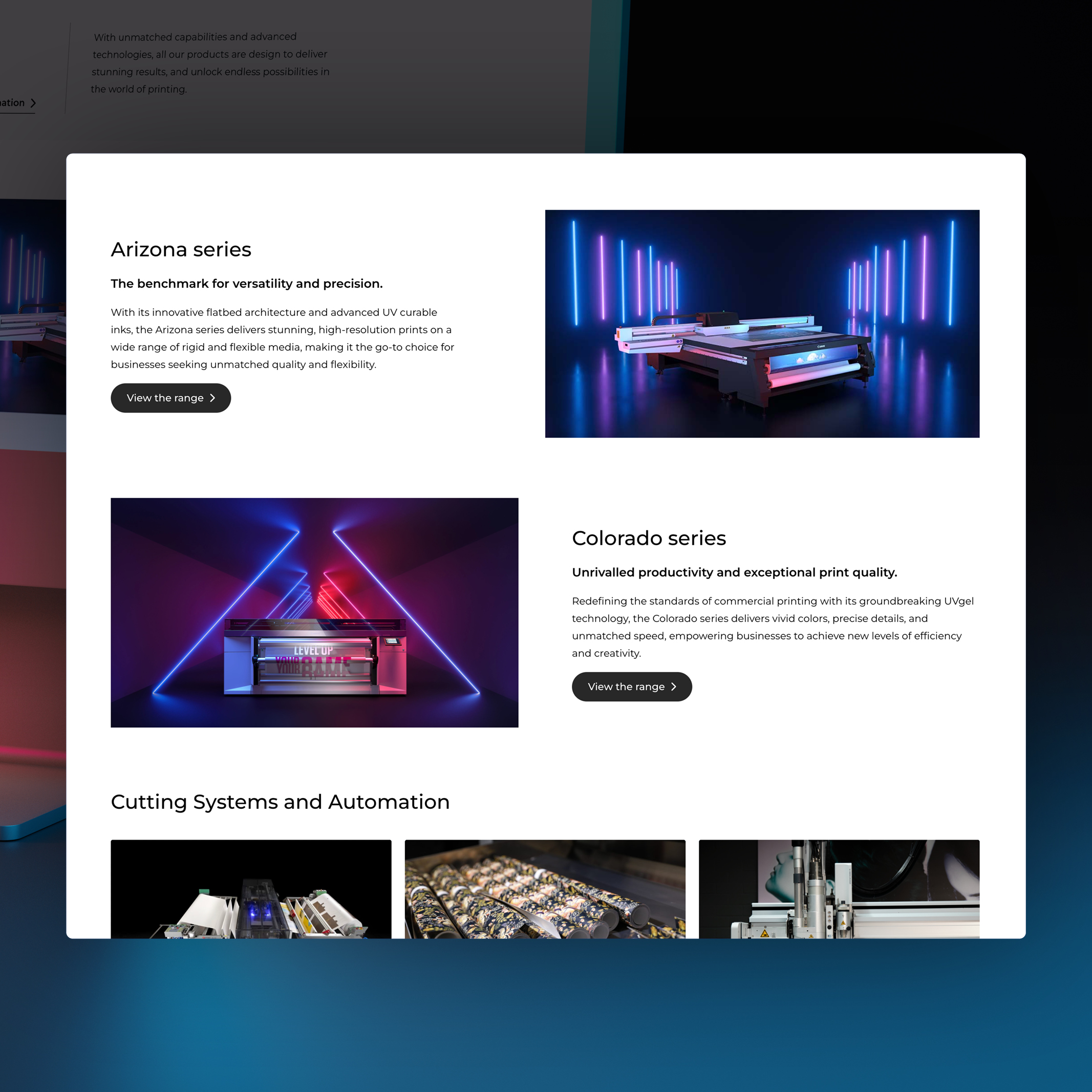An example of a clean, responsive custom web design product page featuring integrated product categories and modern layouts